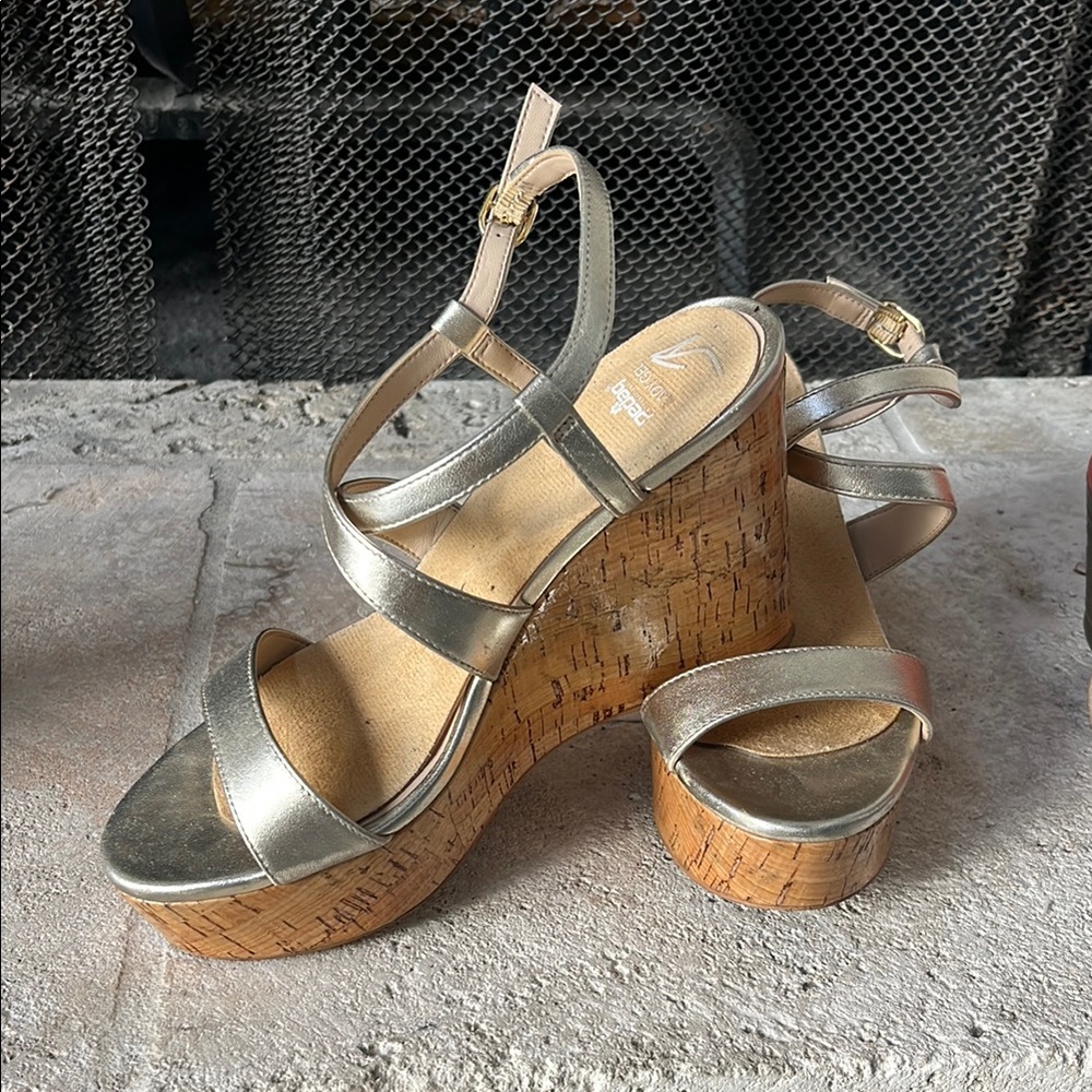 Gold Strappy Wedge Sandals